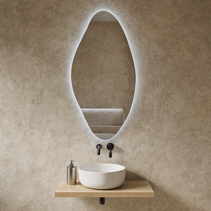 LED Bathroom Mirror – Modern Organic Oval Backlit Vanity Mirror with Touch Sensor