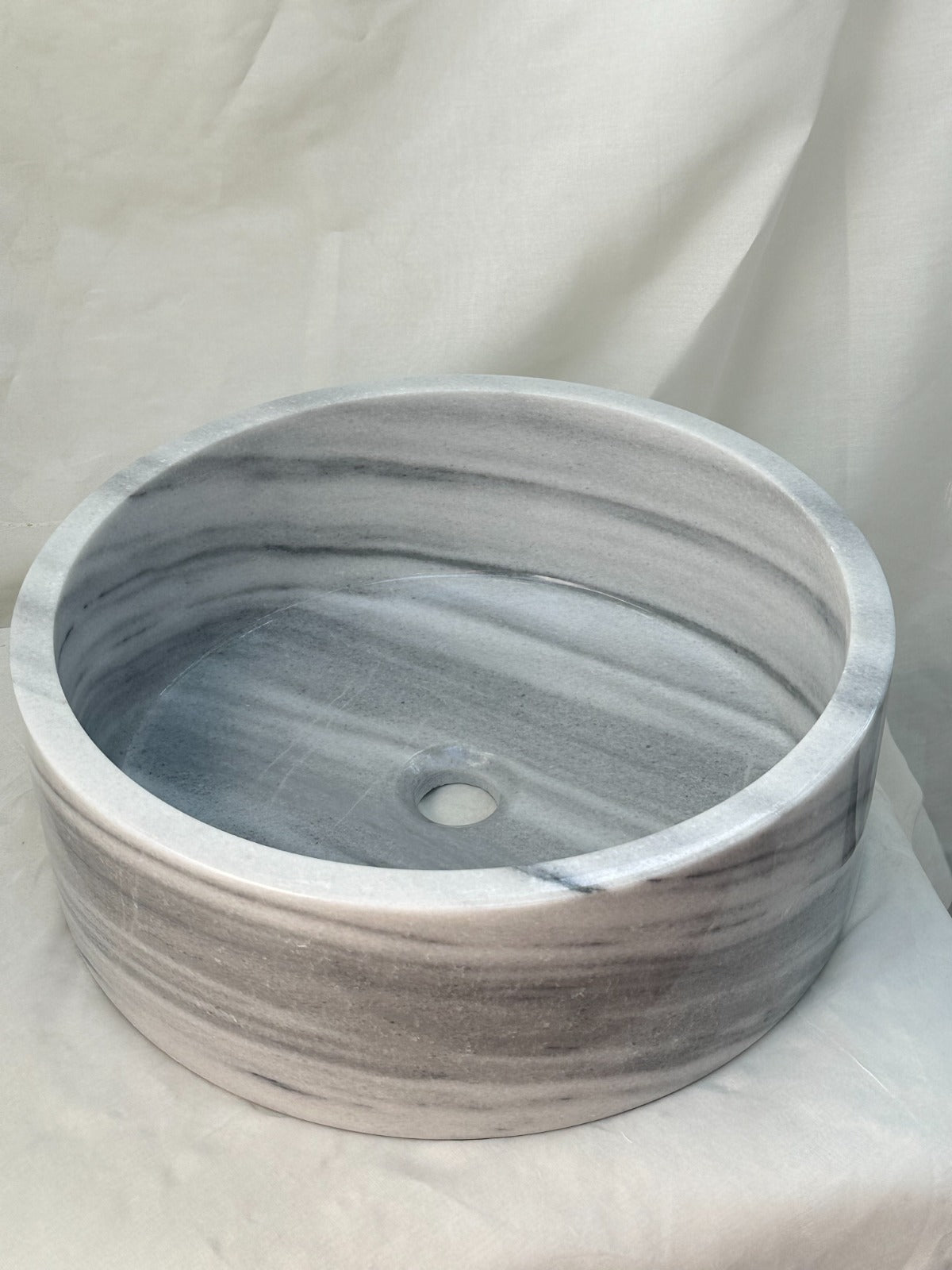 Marble Sink – Grey Stone Vessel Sink for Bathroom | Round Natural Marble Basin 16.5"x16.5"x6"