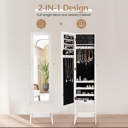 Mirrored Standing Jewelry Cabinet - Full Length Jewelry Armoire with Storage | White