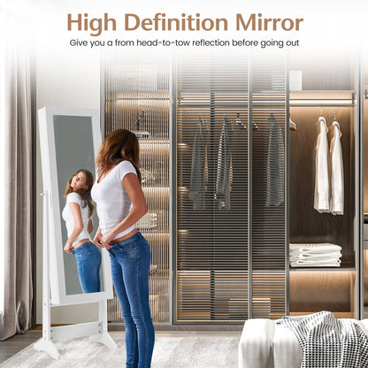 Mirrored Standing Jewelry Cabinet - Full Length Jewelry Armoire with Storage | White