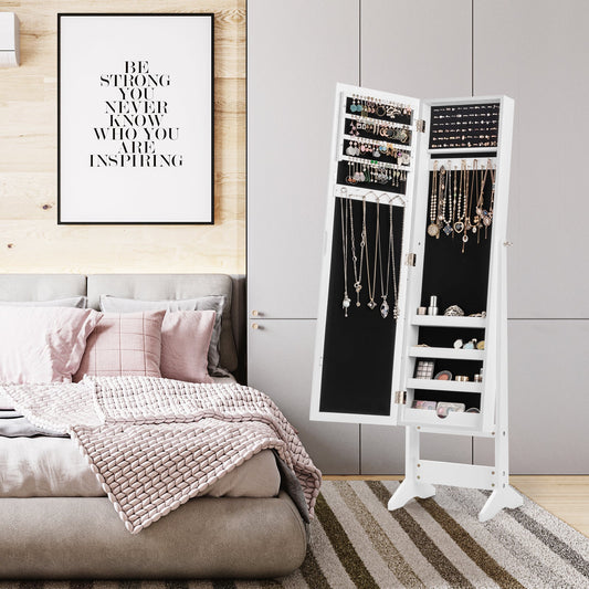 Mirrored Standing Jewelry Cabinet - Full Length Jewelry Armoire with Storage | White