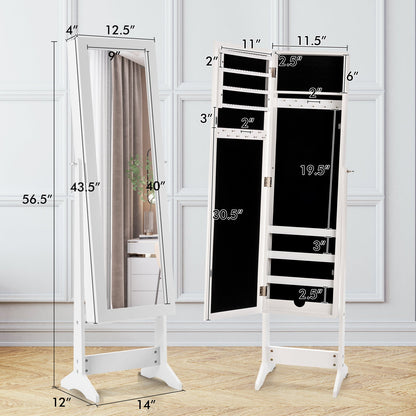 Mirrored Standing Jewelry Cabinet - Full Length Jewelry Armoire with Storage | White