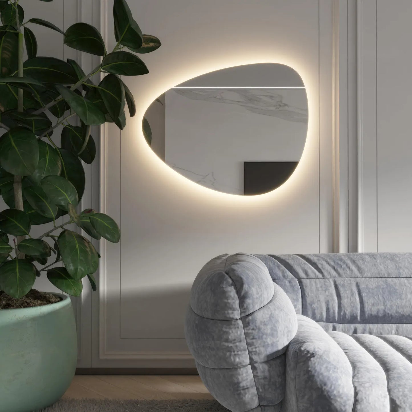 LED Wall Mirror Irregular Shape – Modern Asymmetrical Backlit Mirror for Bathroom or Living Room