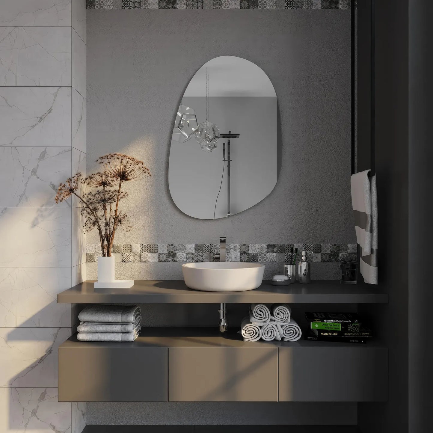 Modern Irregular Wall Mirror – Frameless Asymmetrical Mirror for Living Room or Bathroom