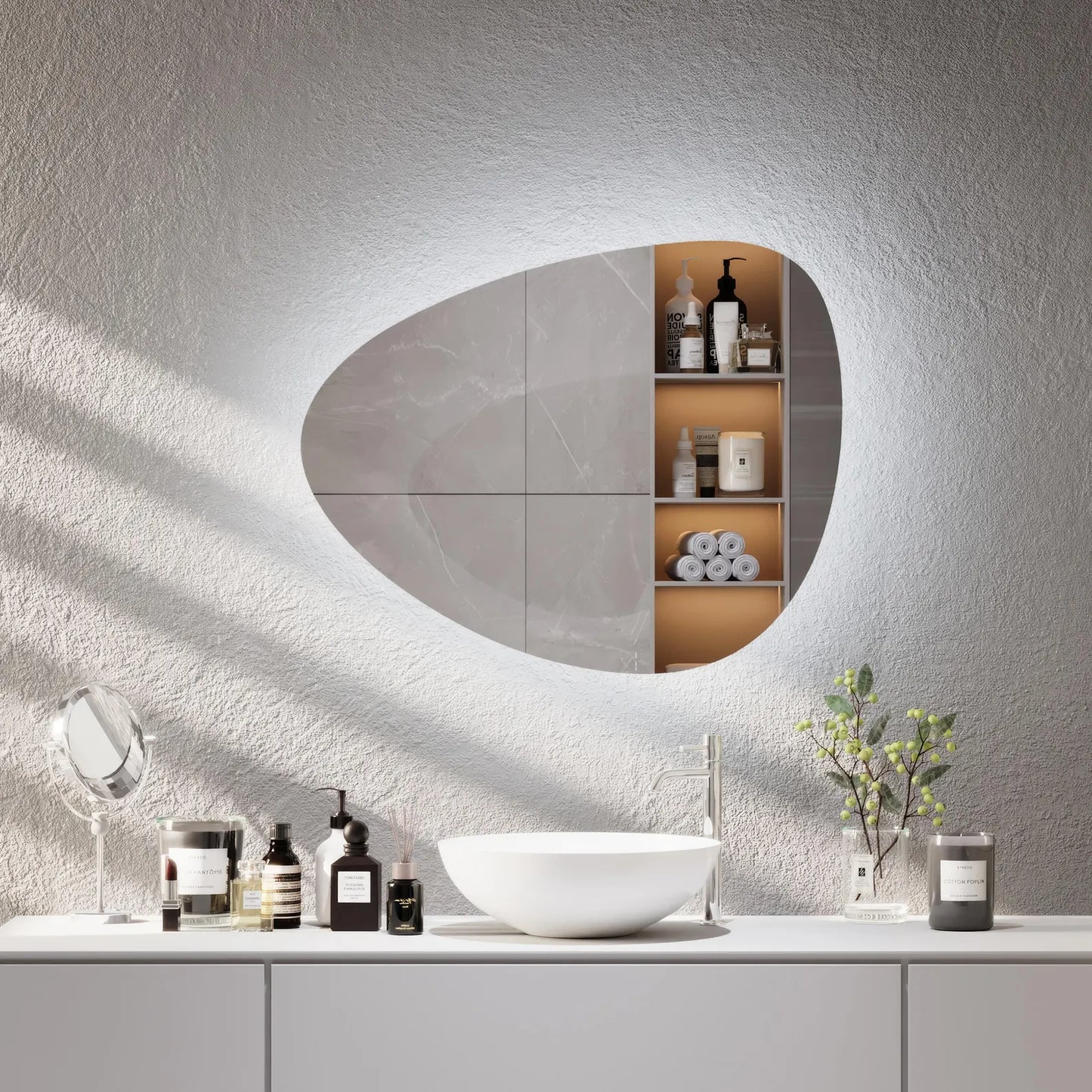 LED Wall Mirror Irregular Shape – Modern Asymmetrical Backlit Mirror for Bathroom or Living Room