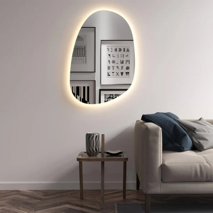 Modern LED Bathroom Mirror – Organic Asymmetrical Backlit Wall Mirror with Warm & Cool Light