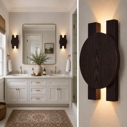 Wood Wall Sconce, Modern LED Accent Light, Round Wooden Wall Lamp