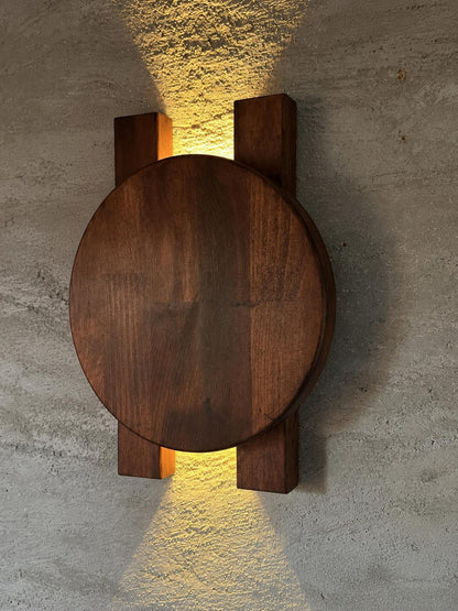 Wood Wall Sconce, Modern LED Accent Light, Round Wooden Wall Lamp