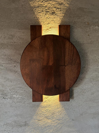 Wood Wall Sconce, Modern LED Accent Light, Round Wooden Wall Lamp