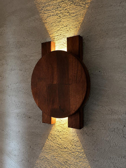 Wood Wall Sconce, Modern LED Accent Light, Round Wooden Wall Lamp