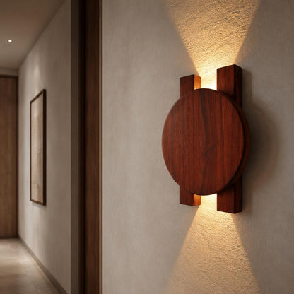 Wood Wall Sconce, Modern LED Accent Light, Round Wooden Wall Lamp