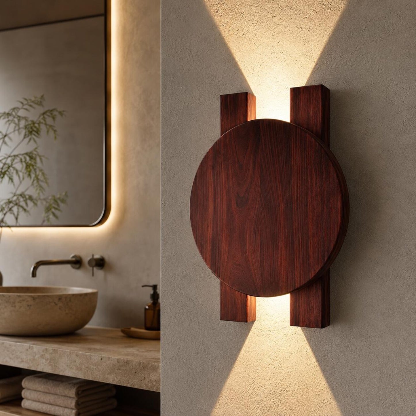 Wood Wall Sconce, Modern LED Accent Light, Round Wooden Wall Lamp