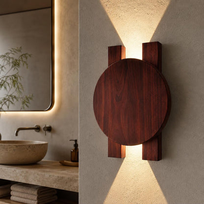 Wood Wall Sconce, Modern LED Accent Light, Round Wooden Wall Lamp