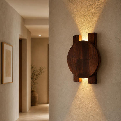 Wood Wall Sconce, Modern LED Accent Light, Round Wooden Wall Lamp