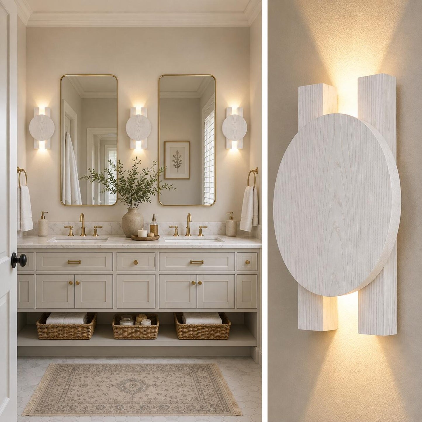 Wood Wall Sconce, Modern LED Accent Light, Round Wooden Wall Lamp