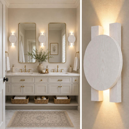 Wood Wall Sconce, Modern LED Accent Light, Round Wooden Wall Lamp