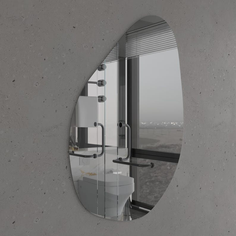 Modern Irregular Wall Mirror – Frameless Organic Shape Bathroom Mirror, Handmade Custom Wavy Vanity Mirror for Bedroom or Entryway