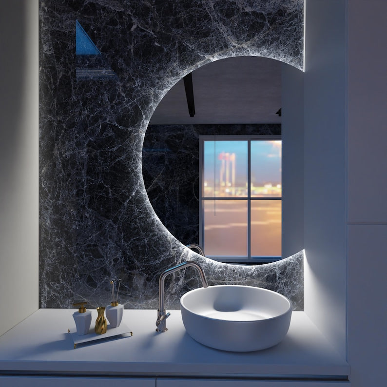 LED Bathroom Mirror – Modern Round Backlit Vanity Mirror with Touch Sensor, Luxury Lighted Wall Mirror