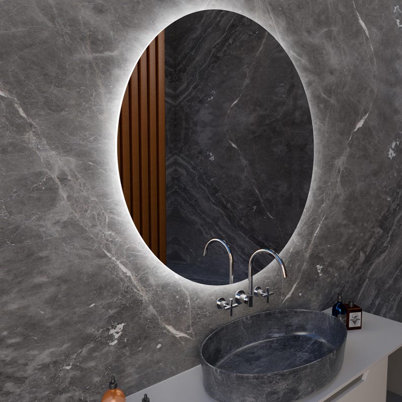 LED Bathroom Mirror – Round Backlit Vanity Mirror, Modern Lighted Wall Mirror with Warm & Cold LED