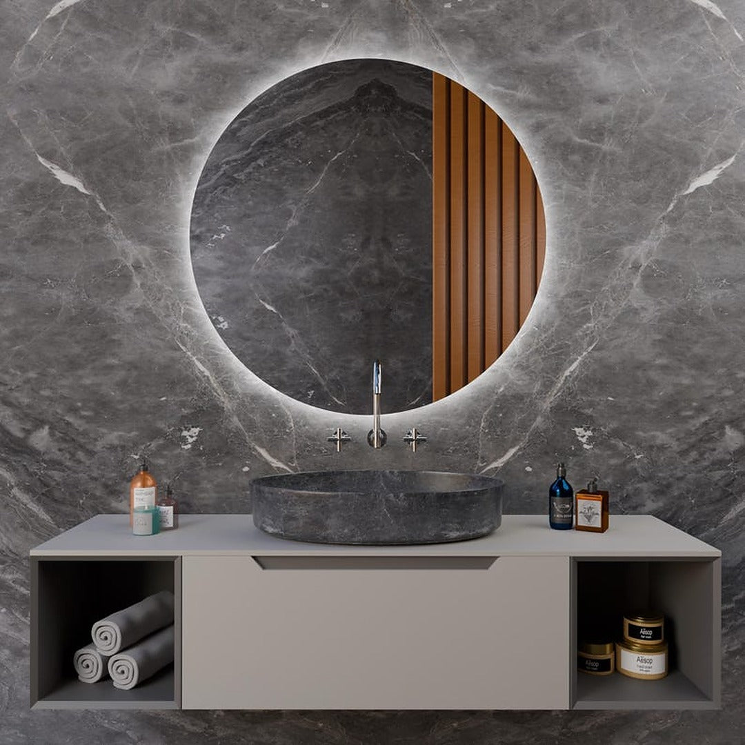 LED Bathroom Mirror – Round Backlit Vanity Mirror, Modern Lighted Wall Mirror with Warm & Cold LED