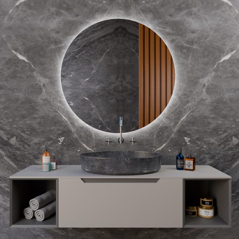 LED Bathroom Mirror – Round Backlit Vanity Mirror, Modern Lighted Wall Mirror with Warm & Cold LED