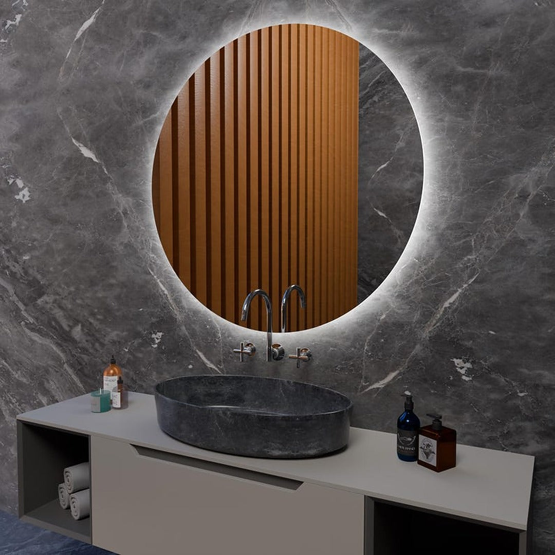 LED Bathroom Mirror – Round Backlit Vanity Mirror, Modern Lighted Wall Mirror with Warm & Cold LED