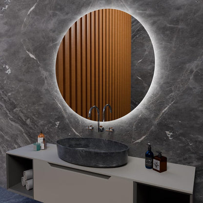 LED Bathroom Mirror – Round Backlit Vanity Mirror, Modern Lighted Wall Mirror with Warm & Cold LED