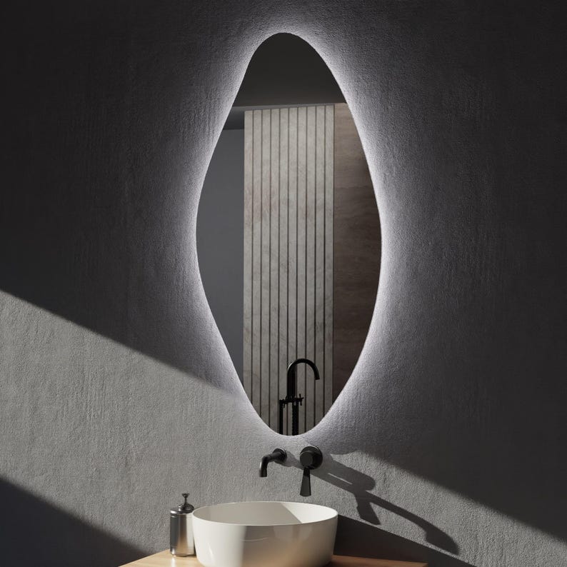 LED Bathroom Mirror – Modern Organic Oval Backlit Vanity Mirror with Touch Sensor