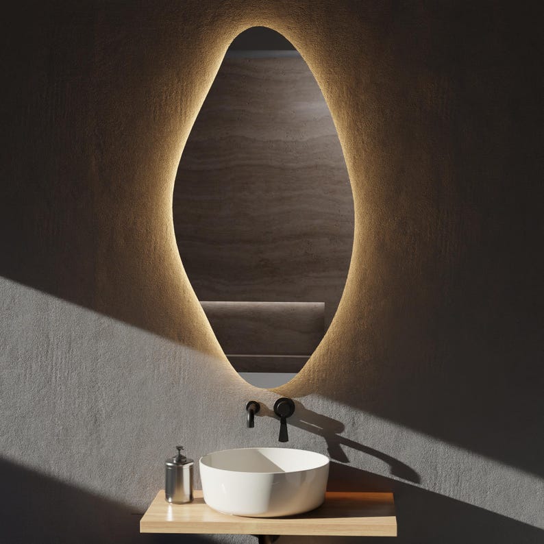 LED Bathroom Mirror – Modern Organic Oval Backlit Vanity Mirror with Touch Sensor