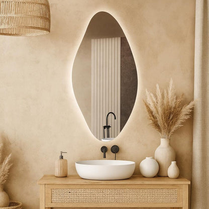 LED Bathroom Mirror – Modern Organic Oval Backlit Vanity Mirror with Touch Sensor