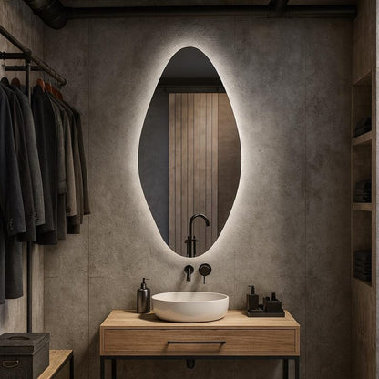 LED Bathroom Mirror – Modern Organic Oval Backlit Vanity Mirror with Touch Sensor