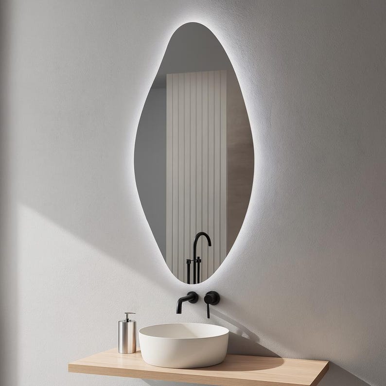 LED Bathroom Mirror – Modern Organic Oval Backlit Vanity Mirror with Touch Sensor