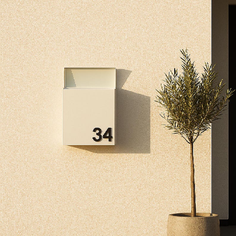 Modern Wall-Mount Mailbox with House Numbers – Minimal Exterior Address Box for Curb Appeal