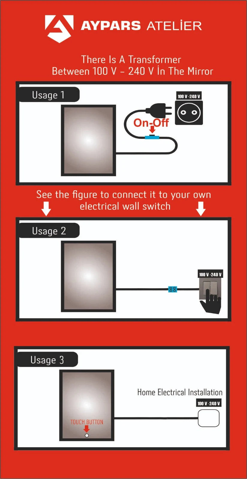 Asymmetrical LED Full Length Mirror, Frameless Backlit Wall Light, Bedroom Bathroom Mirror