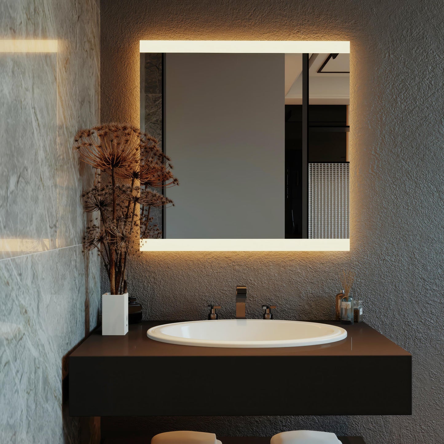 LED Bathroom Mirror – Frameless Lighted Vanity Mirror, Modern Backlit Wall Mirror with Warm & Cool LED Light