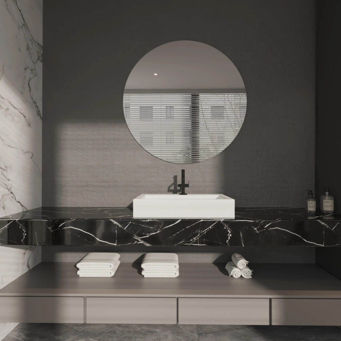 Modern Round Wall Mirror – Frameless Circle Bathroom Mirror, Handmade Minimalist Vanity Mirror