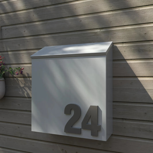 Modern Wall-Mount Mailbox with House Numbers – Minimal Exterior Address Box for Curb Appeal