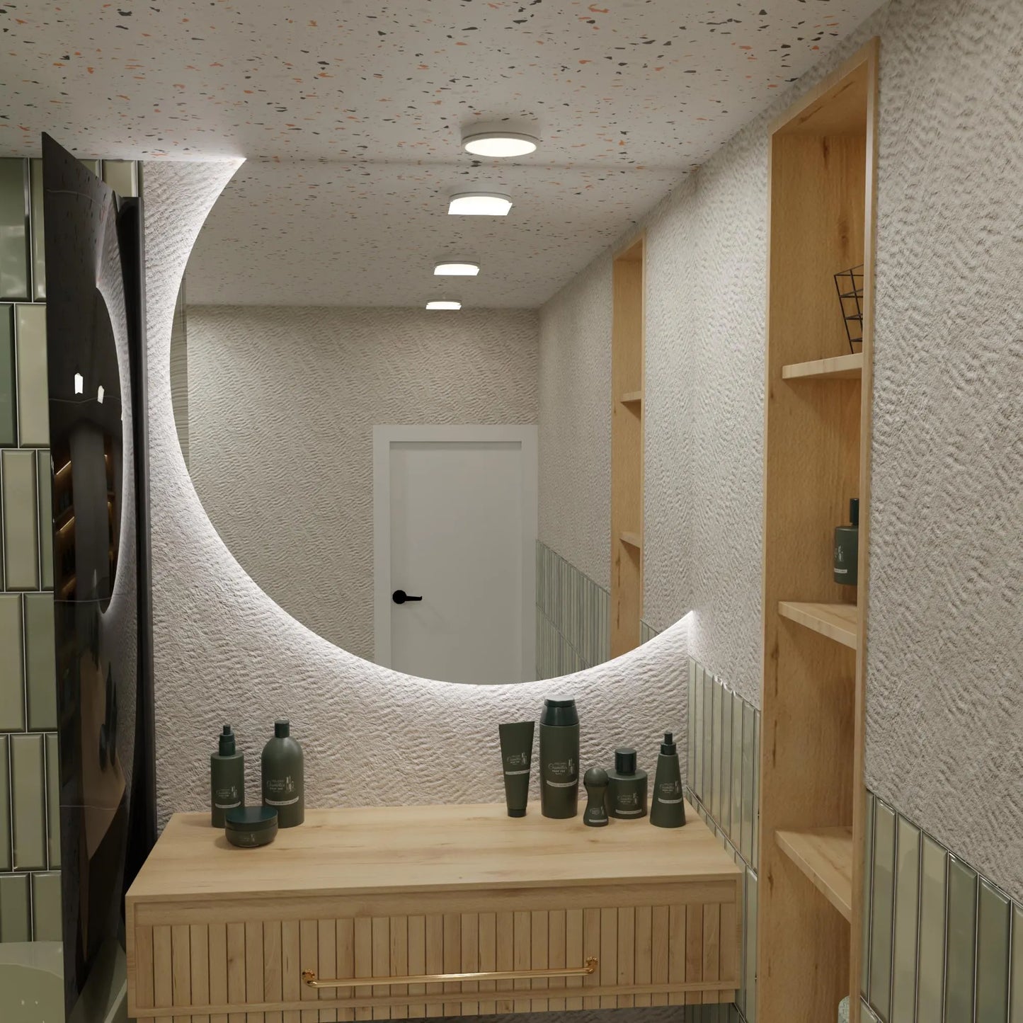 LED Bathroom Mirror – Crescent Moon Backlit Wall Mirror, Modern Lighted Vanity Mirror, Unique Designer Shape