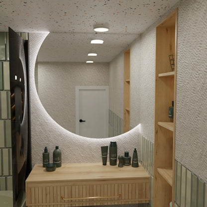 LED Bathroom Mirror – Crescent Moon Backlit Wall Mirror, Modern Lighted Vanity Mirror, Unique Designer Shape