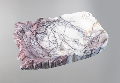 Luxury Natural Stone Bathroom Basin (40x55x14 cm), Handcrafted Purple Veined Vanity Sink