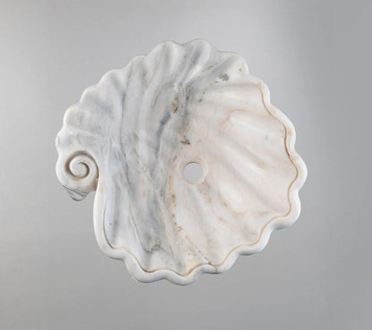 Luxury Marble Vessel Sink – Hand-Carved Shell Design Natural Stone Bathroom Basin