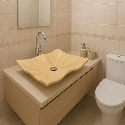 Marble Sink – Luxury Stone Sink Bathroom Basin (45x60x13 cm), Handcrafted Natural Beige Marble Vanity Bowl
