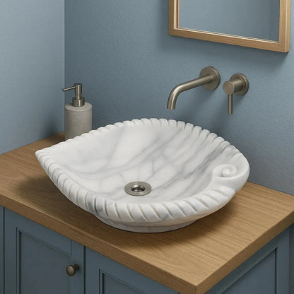 Marble Sink – Luxury Stone Sink Bathroom Basin (45x55x14 cm), Handcrafted White Natural Marble Vanity Bowl