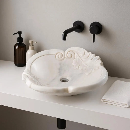 White Natural Stone Bathroom Basin (45x45x15 cm)