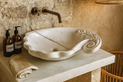 Luxury Marble Vanity – Hand-Carved Natural Stone Bathroom Basin with Floral Detail 23.6"x15.7"x5.9" (60x40x15 cm)