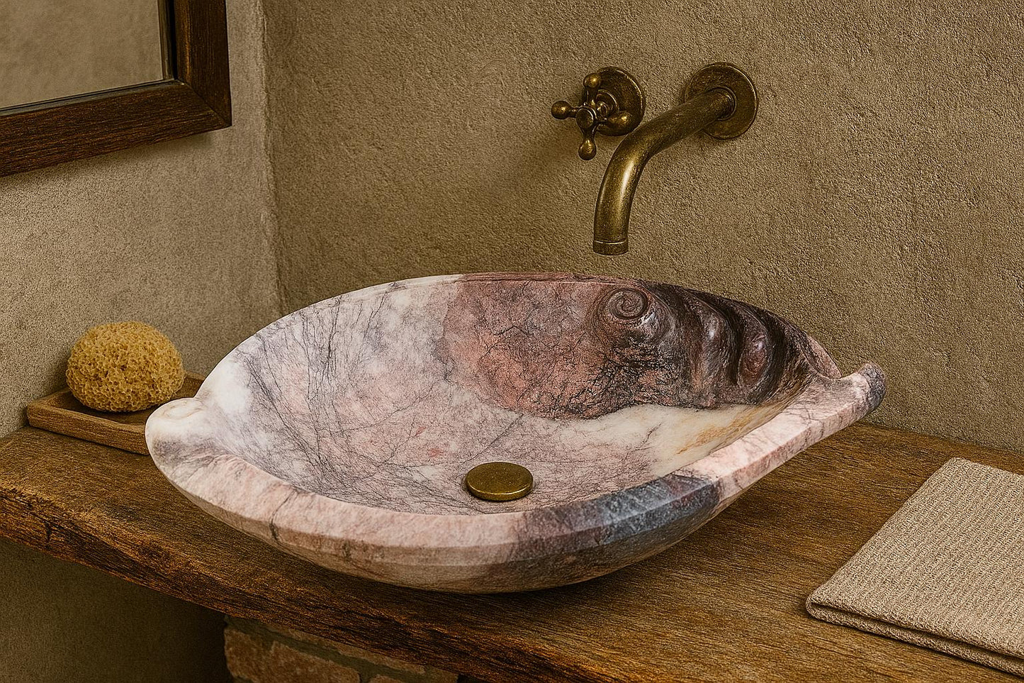 Luxury Marble Vessel Sink – Hand-Carved Natural Stone Bathroom Basin, Designer Vanity Bowl 25.6"x15.7"x5.5" (65x40x14 cm)