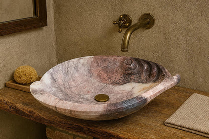 Luxury Marble Vessel Sink – Hand-Carved Natural Stone Bathroom Basin, Designer Vanity Bowl 25.6"x15.7"x5.5" (65x40x14 cm)