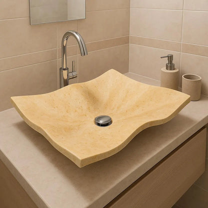Marble Sink – Luxury Stone Sink Bathroom Basin (45x60x13 cm), Handcrafted Natural Beige Marble Vanity Bowl