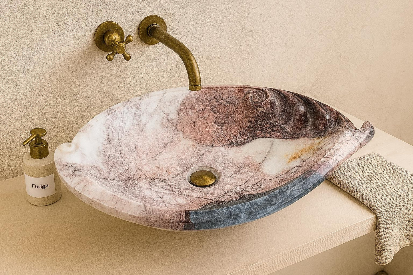 Luxury Marble Vessel Sink – Hand-Carved Natural Stone Bathroom Basin, Designer Vanity Bowl 25.6"x15.7"x5.5" (65x40x14 cm)