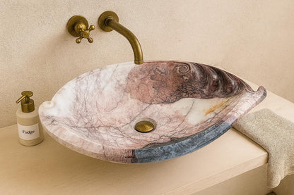 Luxury Marble Vessel Sink – Hand-Carved Natural Stone Bathroom Basin, Designer Vanity Bowl 25.6"x15.7"x5.5" (65x40x14 cm)